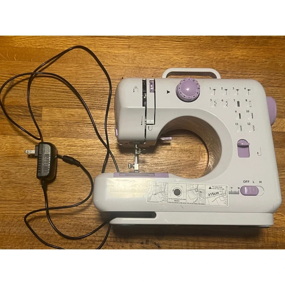 Portable Mini Sewing Machine 12 Built-in Stitches White Purple Beginner Crafting